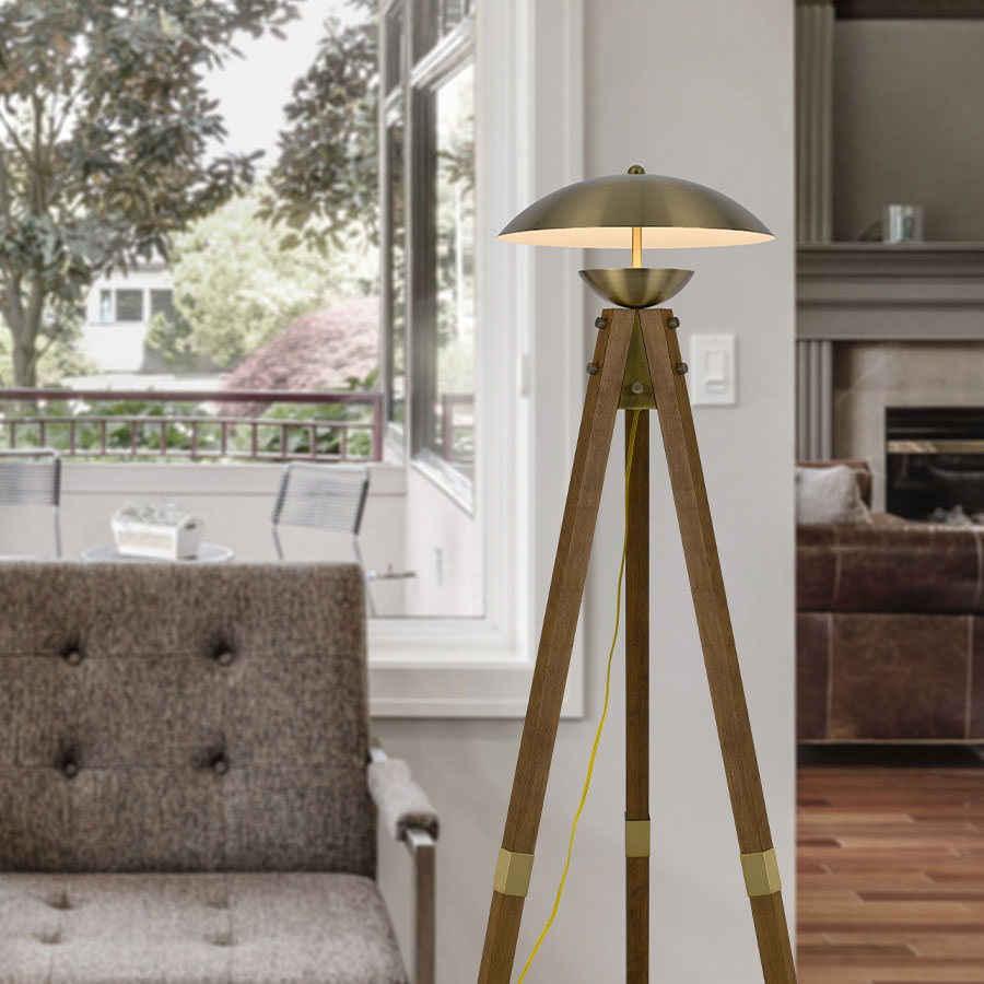 Contemporary floor lamp lighting a reading corner
