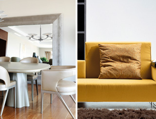 Table lamp lighting a residential interior