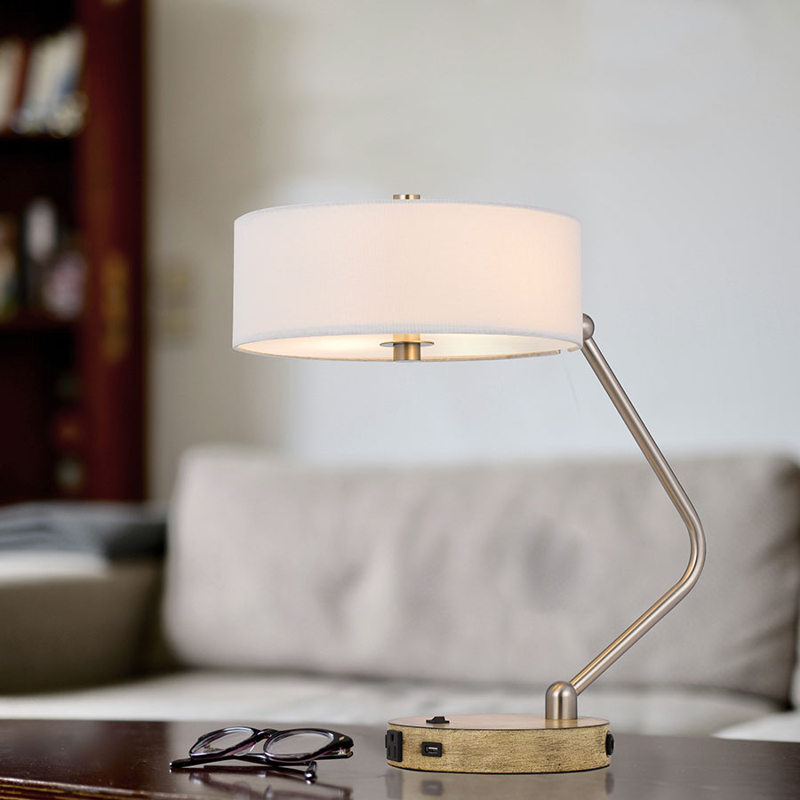 Adjustable desk lamp on a home office desk